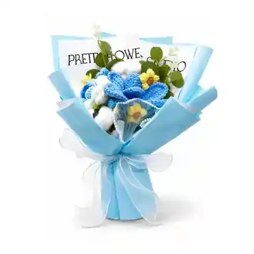 Forever Knitted Blue Crochet Flower Bouquet